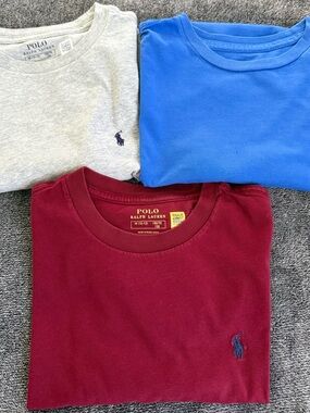 Ralph Lauren Kids Short Sleeve Tee Trio - Burgundy, Heather Gray & Royal Blue
